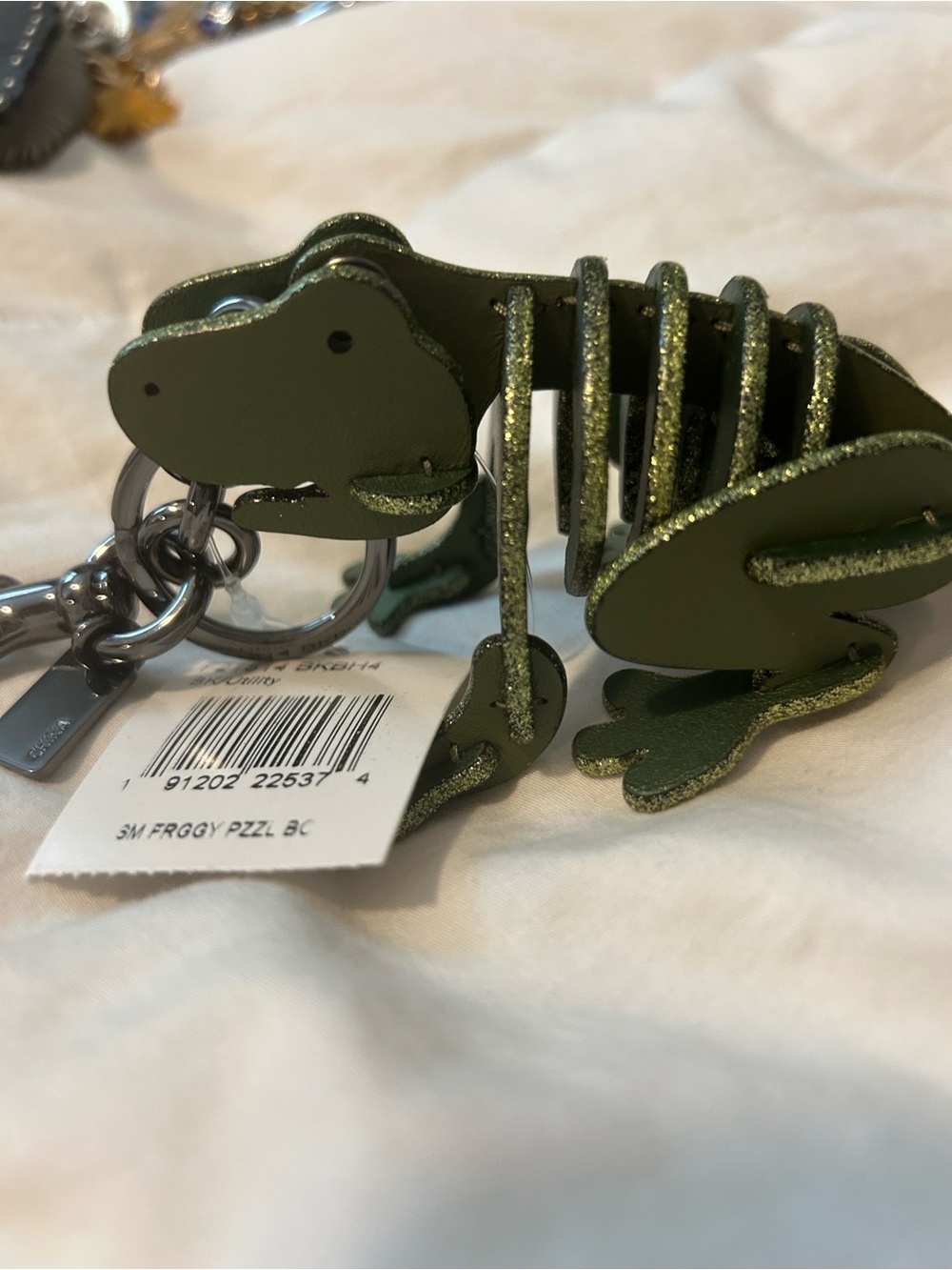 Coach Green Glitter Frog Puzzle Keychain Charm